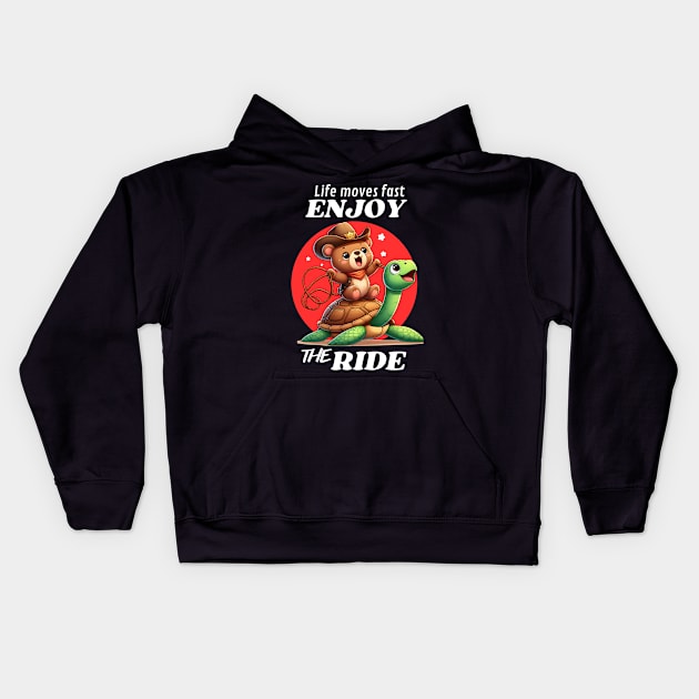 Cowboy Bear Riding a Turtle Enjoy the Ride Kids Hoodie by Teddy Club